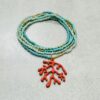 Beaded Heartstring Necklace in Turquoise Blue with a Red Coral Charm