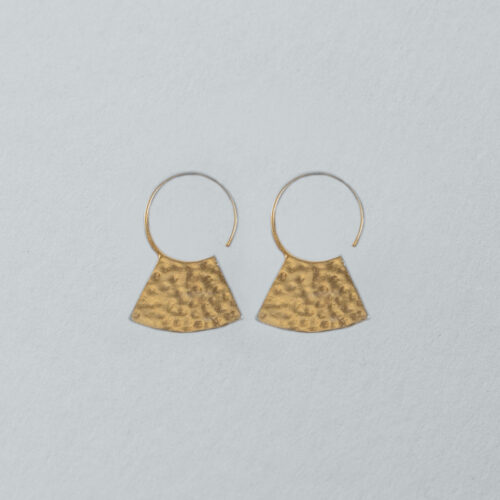 Gold Fan Earrings with Hammered Finish