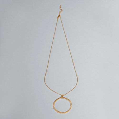 Gold Necklace with Large Textured Ring Pendant