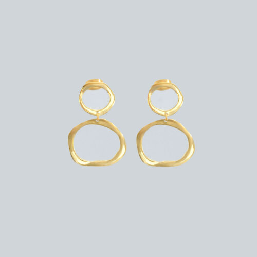 Shiny Gold Double Ring Drop Earrings