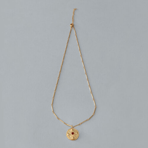 Gold Pin Chain with Garnet Medallion