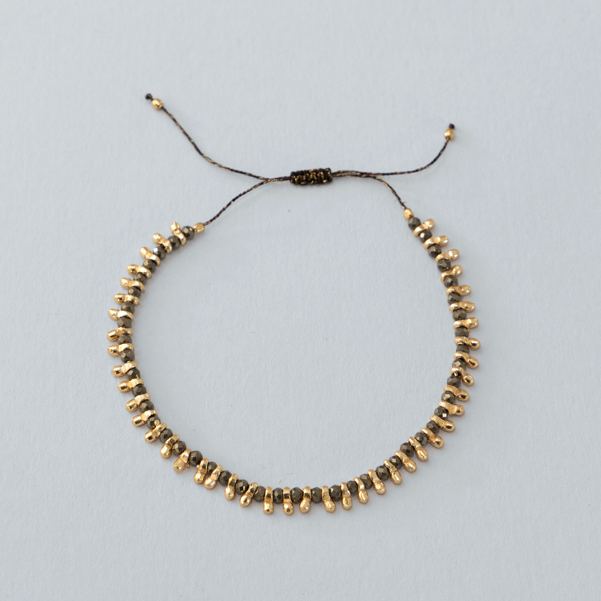 Boho Bracelet with Pyrite and Gold Beads