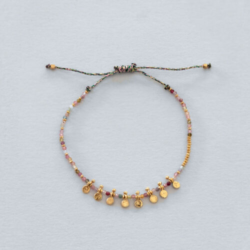 Adjustable Tourmaline Bead Bracelet with Gold Discs