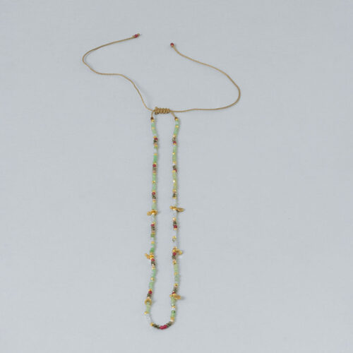 Adjustable Green and Pink Semi-Precious Bead Necklace