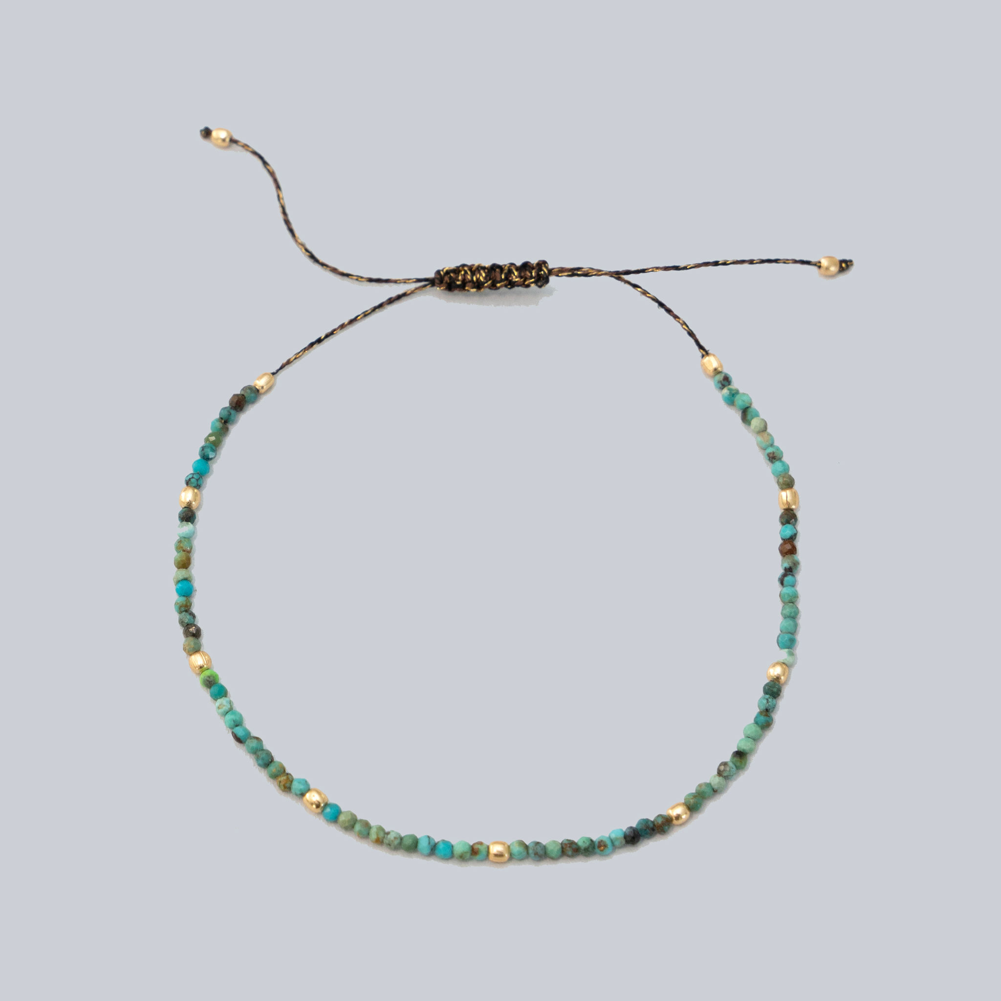 Adjustable Bracelet with Turquoise and Gold Beads