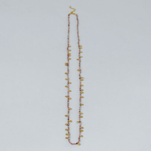 Long Tourmaline and Gold Disc Knotted Necklace