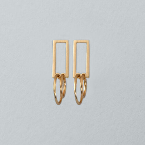 Rectangular Stud Earrings with Double Rings