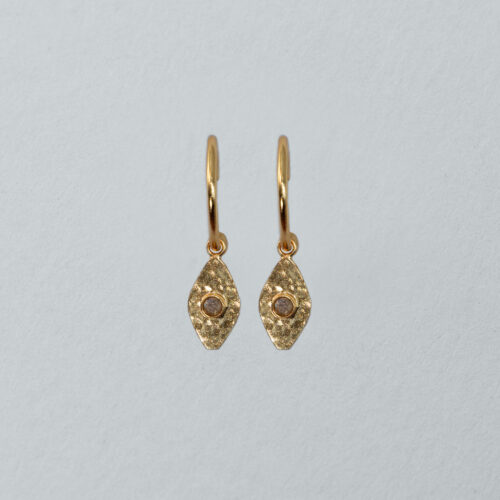 Gold Hoop Earrings with Diamond-shaped Labradorite Charm