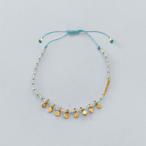 Adjustable Blue Apatite Bead Bracelet with Gold Discs