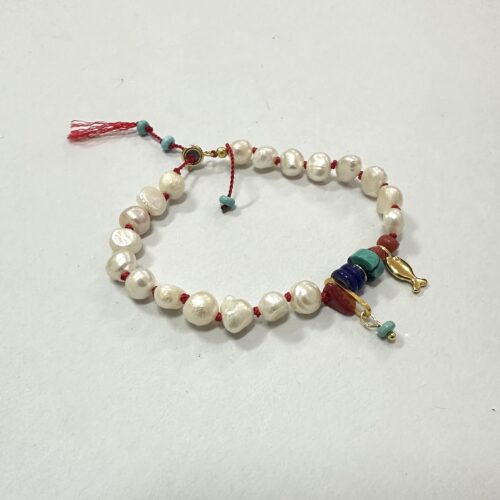 Pearl Charm Bracelet on Knotted Red Silk