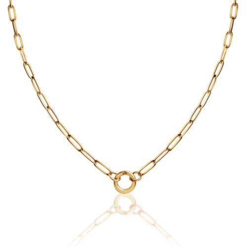Gold Paperclip Chain Necklace with Lifesaver Clasp