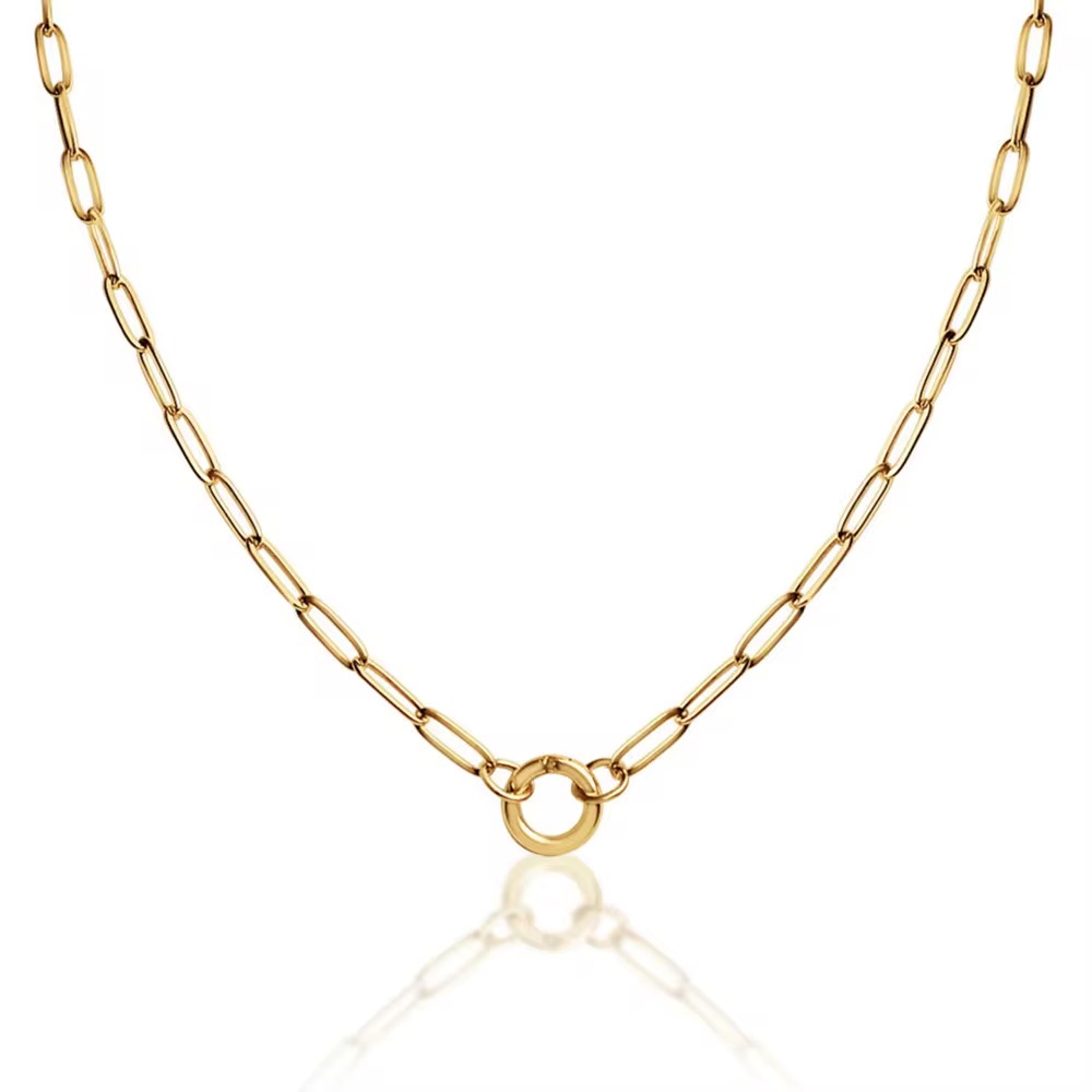Gold Paperclip Chain Necklace with Lifesaver Clasp