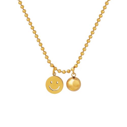 Waterproof Gold Smiley Face Ball Chain Necklace