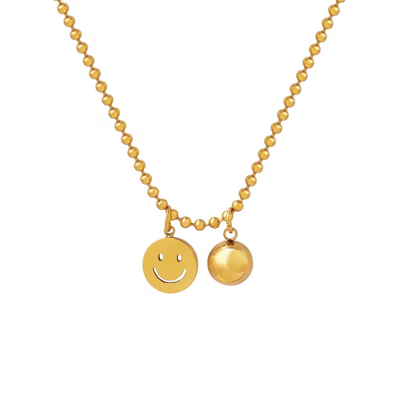Waterproof Gold Smiley Face Ball Chain Necklace